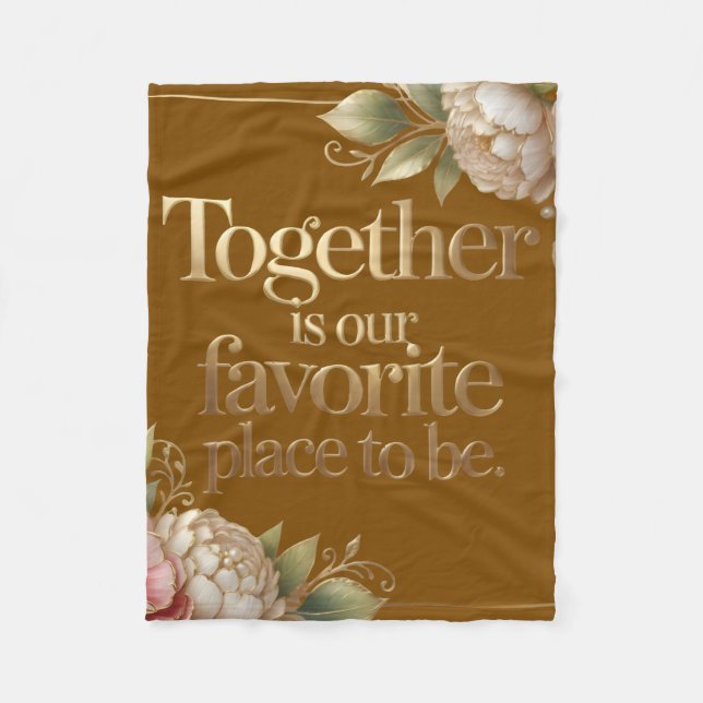 Elegant Gold Floral Typography Fleece Blanket (Front)