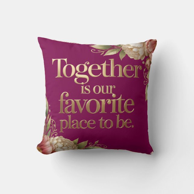 Elegant Gold Floral Typography Throw Pillow (Front)