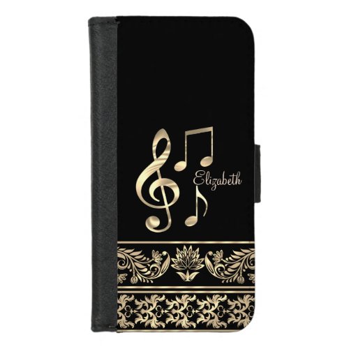 Elegant Gold FloralViolin KeyNote_Personalized iPhone 87 Wallet Case