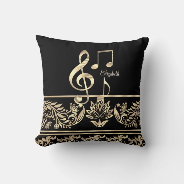 Elegant Gold Floral,Violin Key,Note Throw Pillow (Front)