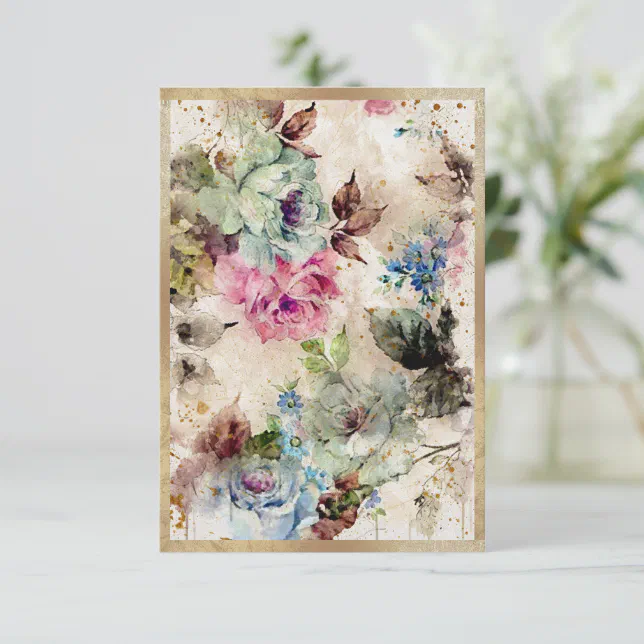 Elegant Gold Floral Watercolor Abstract Rustic Thank You Card | Zazzle