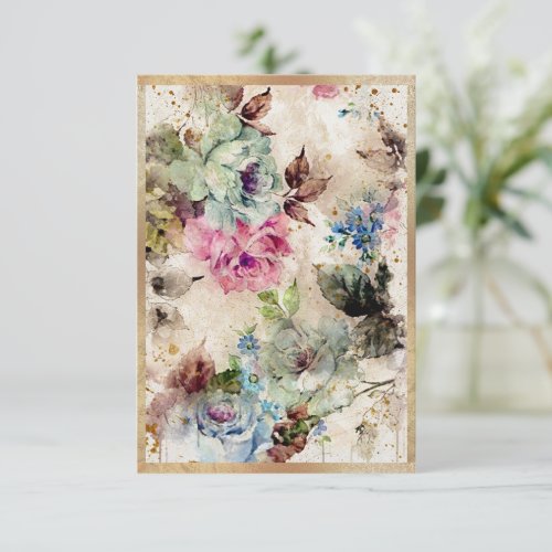 Elegant Gold Floral Watercolor Abstract Rustic Thank You Card