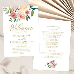 Elegant Gold Floral Watercolor Wedding Program