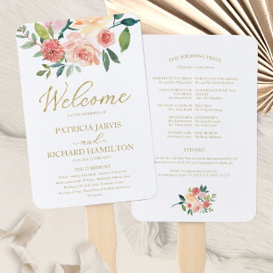 Elegant Gold Floral Watercolor Wedding Program Hand Fan