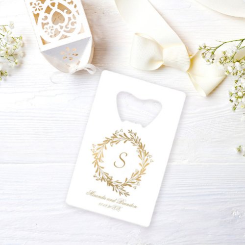 Elegant Gold Floral Wedding Credit Card Bottle Opener