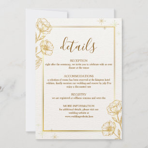 Elegant Gold Floral Wedding Details Card