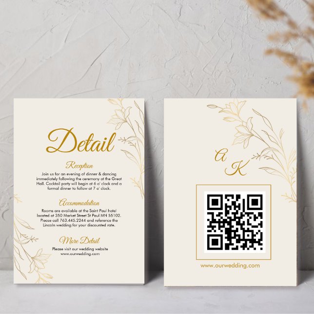 Elegant Gold Floral Wedding Details Enclosure Card (Creator Uploaded)
