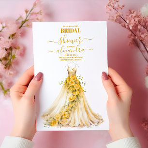Elegant Gold Floral Wedding Dress Bridal Shower Invitation