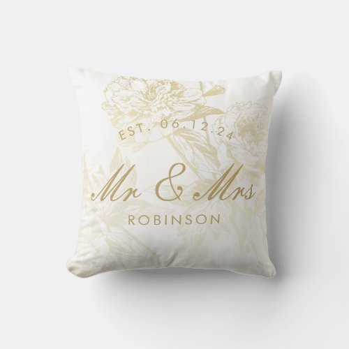 Elegant Gold Floral Wedding Favor Throw Pillow