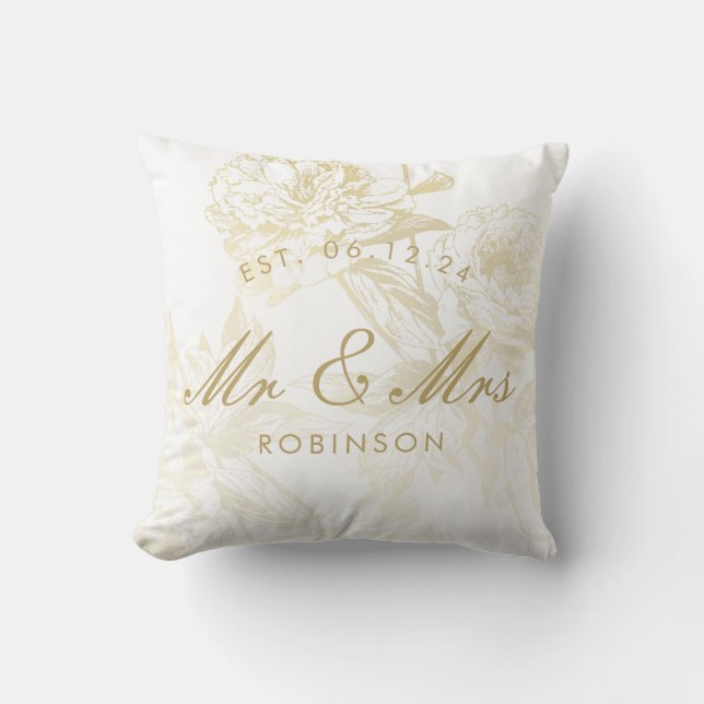Elegant Gold Floral Wedding Favor Throw Pillow (Front)