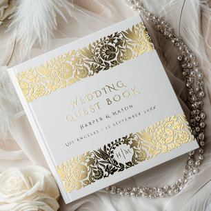 Elegant Gold Floral Wedding Foil Guest Book