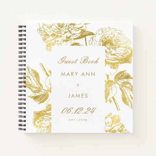 Elegant Gold Floral Wedding Guestbook Notebook