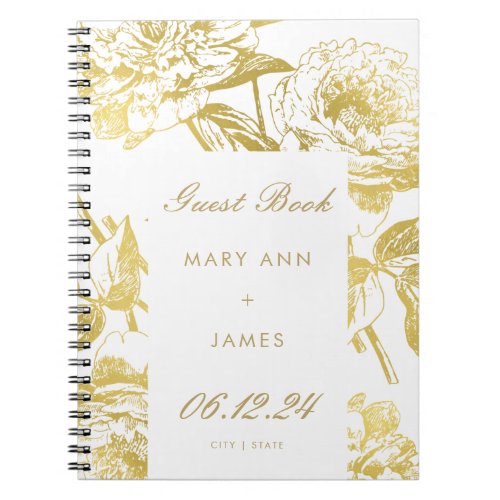 Elegant Gold Floral Wedding Guestbook Notebook