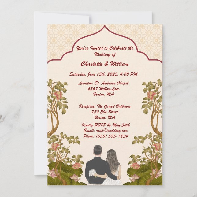 Elegant Gold Floral Wedding Invitation (Front)