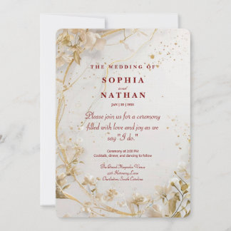Elegant Gold Floral Wedding Invitation 