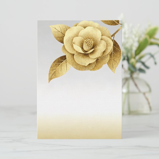 Elegant Gold Floral Wedding Invitation (Standing Front)
