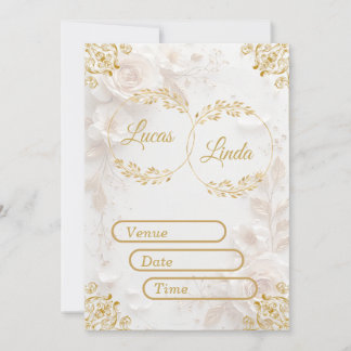 Elegant Gold Floral Wedding Invitation 5x7 Card
