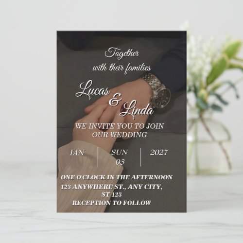Elegant Gold Floral Wedding Invitation 5x7 Card