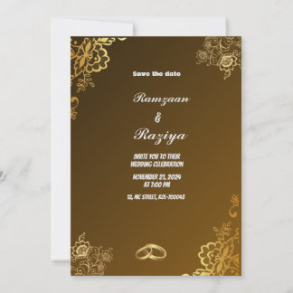 Elegant Gold Floral Wedding Invitation Card
