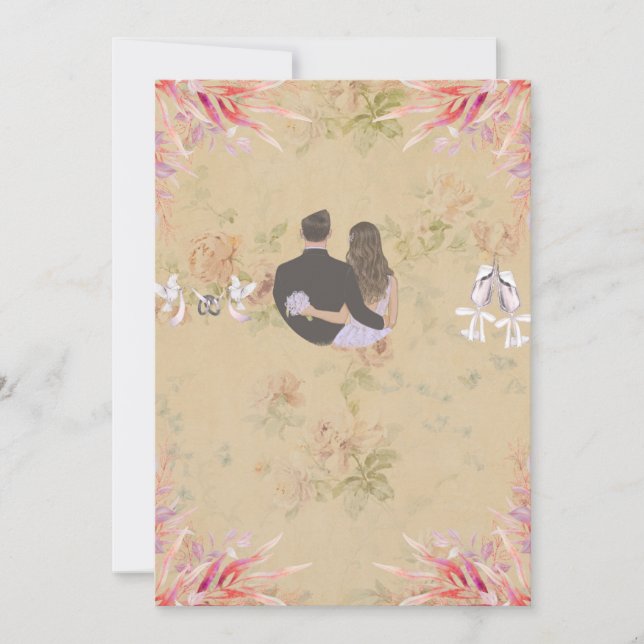 Elegant Gold Floral Wedding Invitation Card (Front)