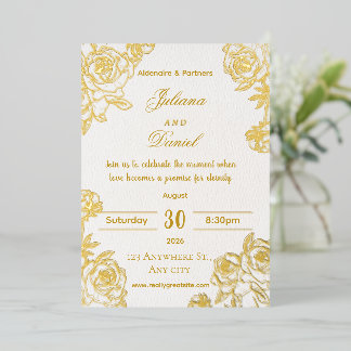 Elegant Gold Floral Wedding Invitation  Foil Invitation