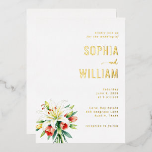 Elegant Gold Floral Wedding Invitation Foil Invitation