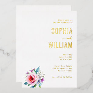 Elegant Gold Floral Wedding Invitation Foil Invitation