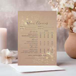 Elegant Gold Floral Wedding Menu Choice Card