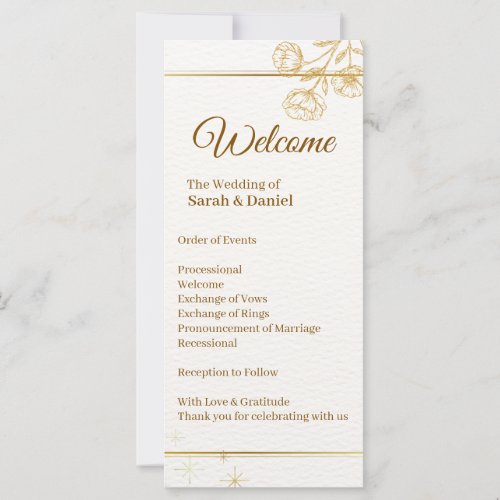 Elegant Gold Floral Wedding Program Card