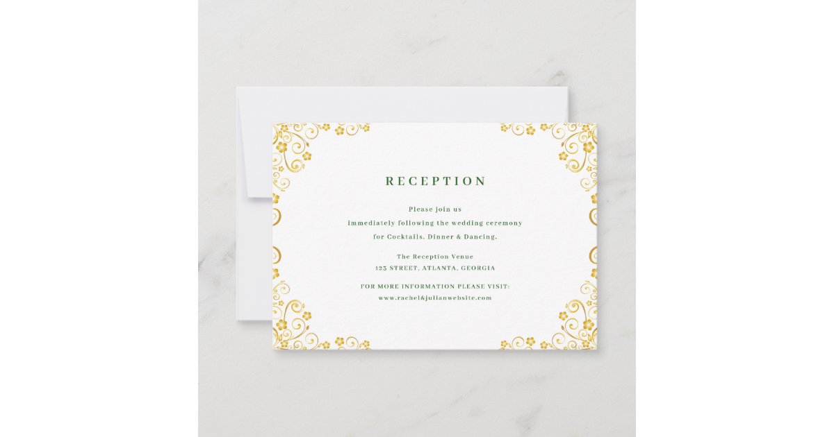 elegant gold floral wedding reception card | Zazzle