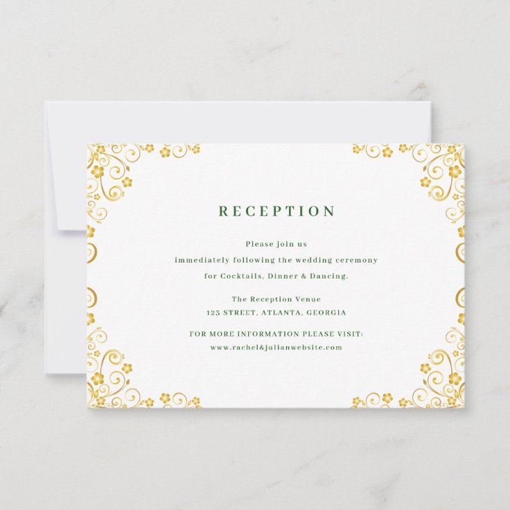 elegant gold floral wedding reception card | Zazzle