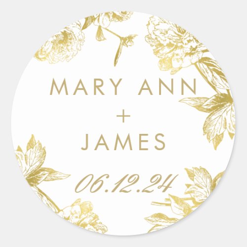 Elegant Gold Floral Wedding Save The Date Classic Round Sticker