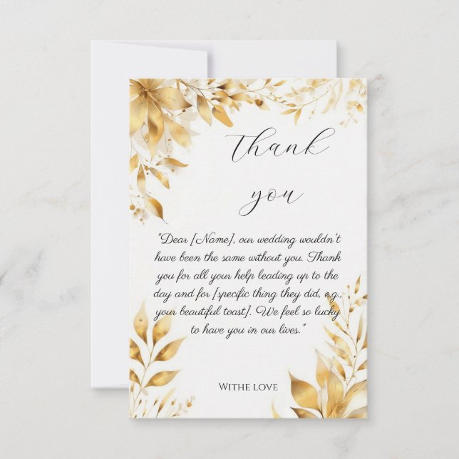 Elegant Gold Floral Wedding Thank You Card (Front)