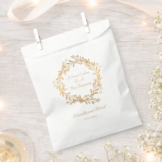 Elegant Gold Floral Wedding Thank You Favor Bag (Clipped)