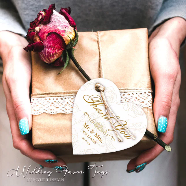 Elegant Gold Floral Wedding Thank You Favor Tags | Zazzle