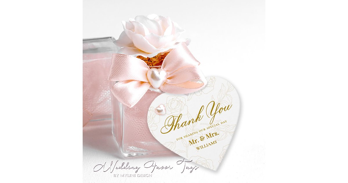 Elegant Gold Floral Wedding Thank You Favor Tags | Zazzle