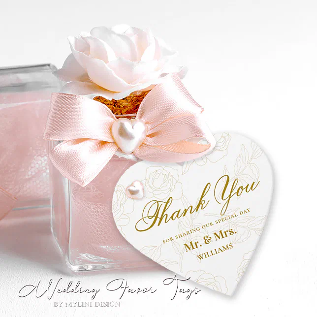 Elegant Gold Floral Wedding Thank You Favor Tags | Zazzle