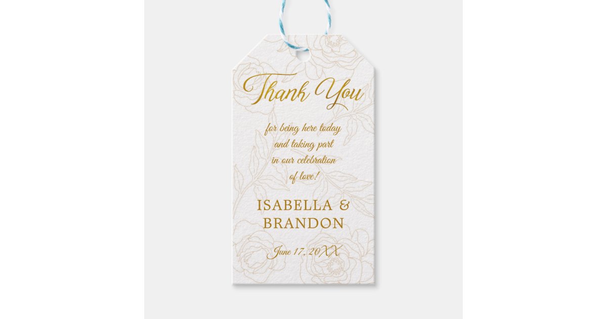 Elegant Gold Floral Wedding Thank You Gift Tags | Zazzle
