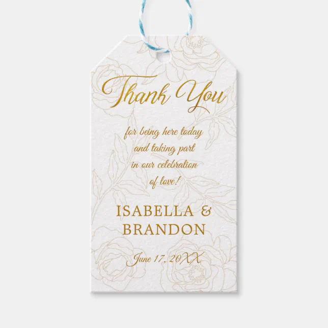 Elegant Gold Floral Wedding Thank You Gift Tags | Zazzle