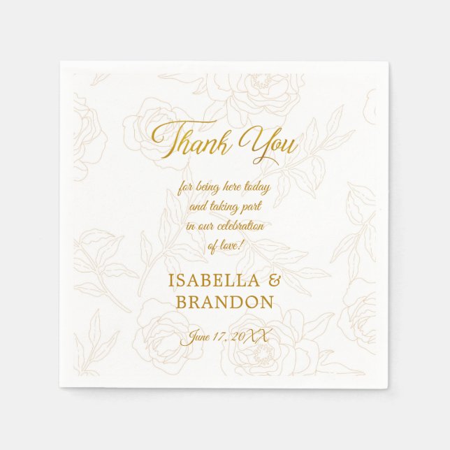 Elegant Gold Floral Wedding Thank You Napkins (Front)