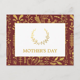 Elegant Gold Floral Wreath Mother's Day Postcard