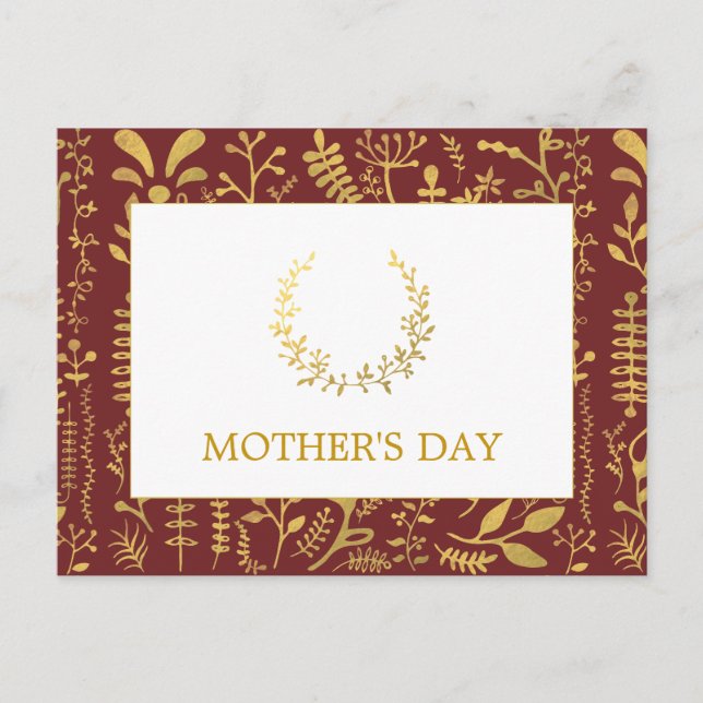 Elegant Gold Floral Wreath Mother's Day Postcard (Front)