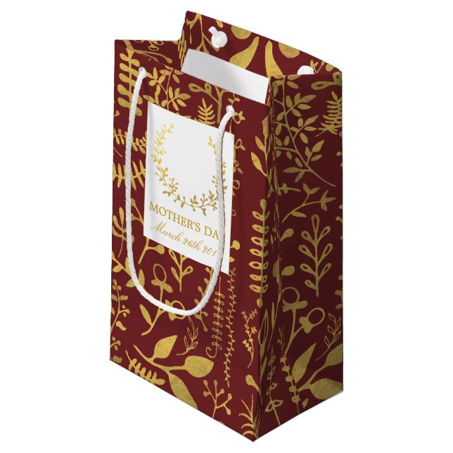 Elegant Gold Floral Wreath Mother's Day Small Gift Bag (Front Angled)