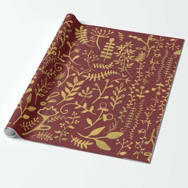 Elegant Gold Floral Wreath Mother's Day Wrapping Paper (Unrolled)