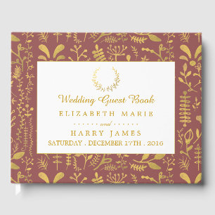 Elegant Gold Floral Wreath Wedding Guest Book