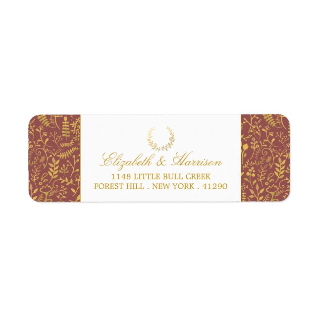 Elegant Gold Floral Wreath Wedding Label (Front)