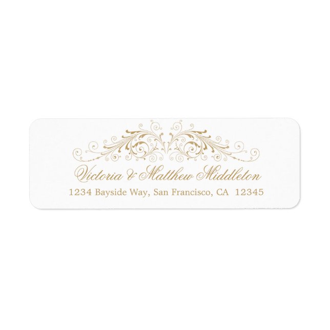 Elegant Gold Flourish Damask Label (Front)