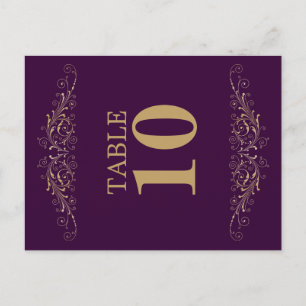 Elegant Gold Flourish Eggplant Table Number