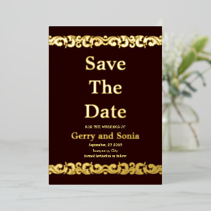 Elegant Gold Flourish Wedding Foil Save The Date Invitation