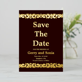 Elegant Gold Flourish Wedding Foil Save The Date Invitation